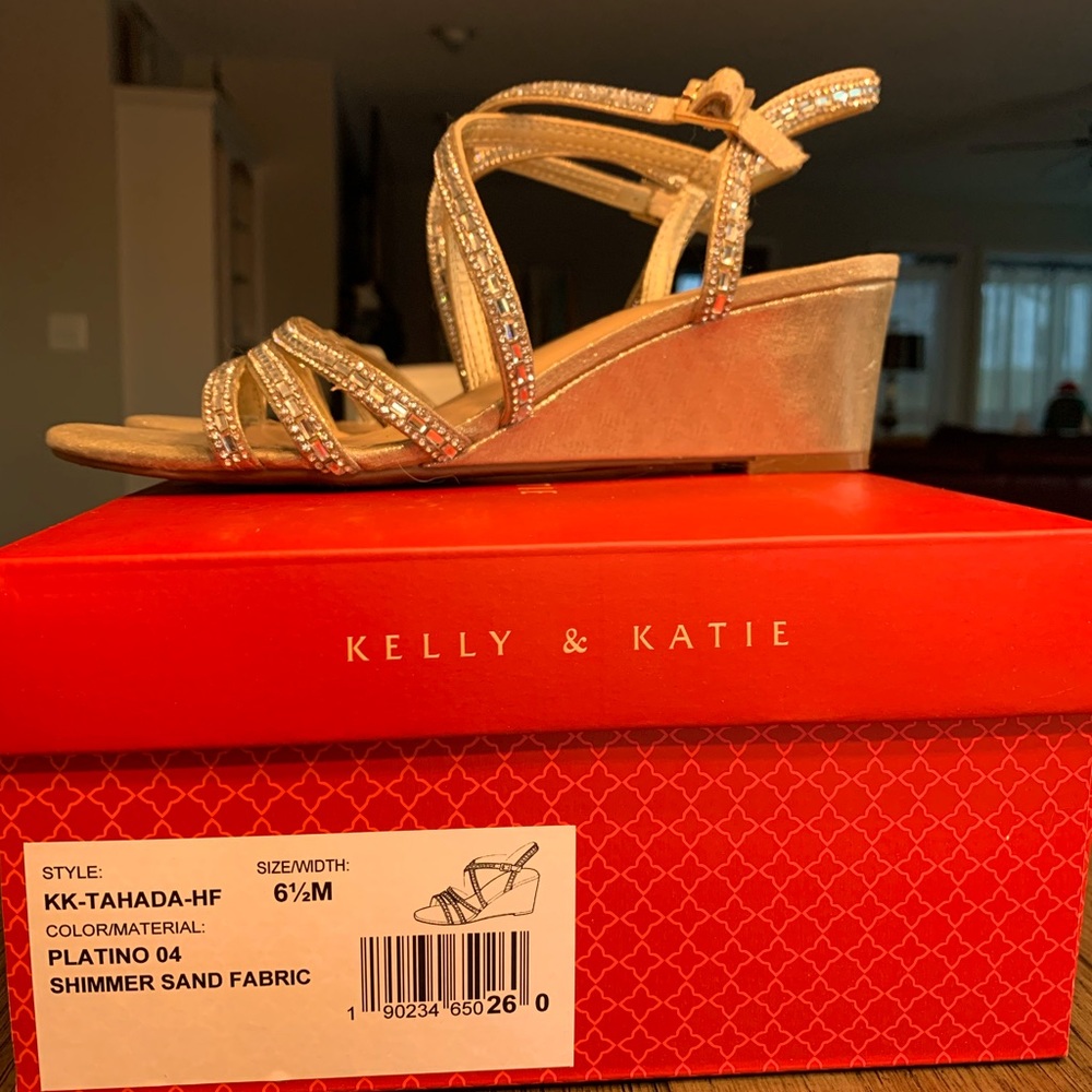 Platinum strappy wedge sandals